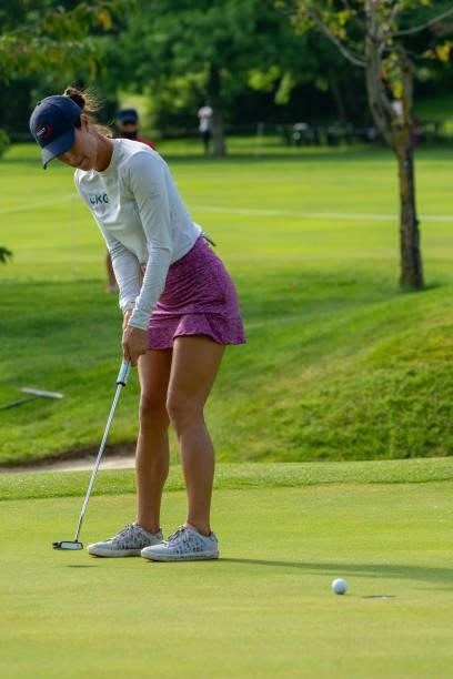 Jaye Marie Green of United States putts during day three of the The Amundi Evian Championship at Evian Resort Golf Club on July 24, 2021 in...