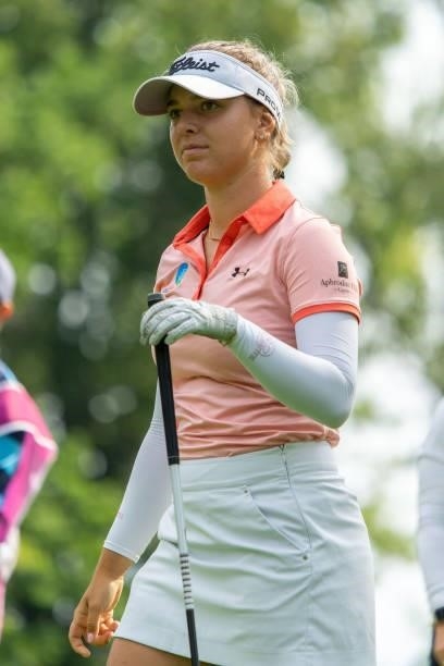 Stephanie Kyriacou of Australia looks on during day three of the The Amundi Evian Championship at Evian Resort Golf Club on July 24, 2021 in...
