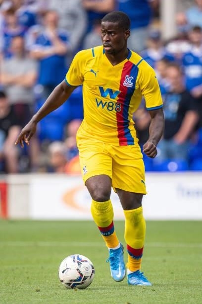 Marc Guehi of Crystal Palace control ball at Portman Road on July 24, 2021 in Ipswich, England.