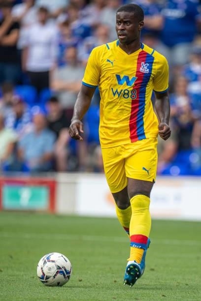 Marc Guehi of Crystal Palace control ball at Portman Road on July 24, 2021 in Ipswich, England.