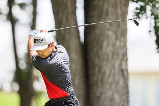 Alex Kang plays his shot from the 9th tee during the third round of the Price Cutter Charity Championship presented by Dr. Pepper at Highland Spring...