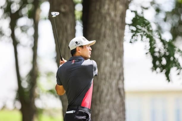 Alex Kang plays his shot from the 9th tee during the third round of the Price Cutter Charity Championship presented by Dr. Pepper at Highland Spring...