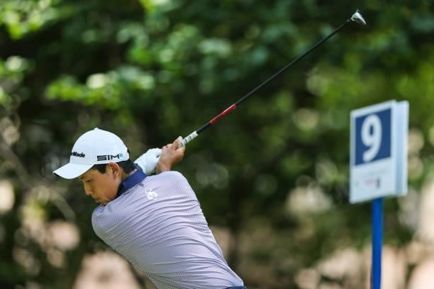 Dylan Wu plays his shot from the 9th tee during the third round of the Price Cutter Charity Championship presented by Dr. Pepper at Highland Spring...