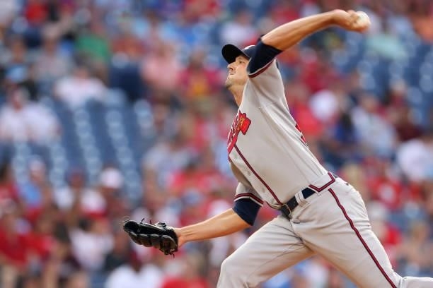 Pitcher Drew Smyly of the Atlanta Braves delivers a pitch against the Philadelphia Phillies during the third inning of a game at Citizens Bank Park...