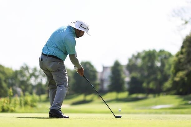 Jose de jesus Rodriguez of Mexico plays his shot from the 17th tee during the third round of the Price Cutter Charity Championship presented by Dr....