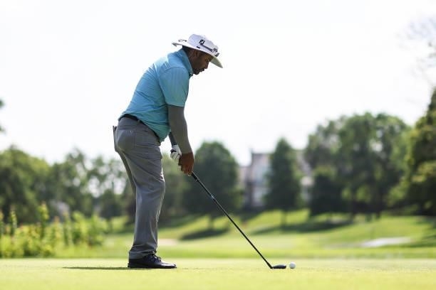 Jose de jesus Rodriguez of Mexico plays his shot from the 17th tee during the third round of the Price Cutter Charity Championship presented by Dr....