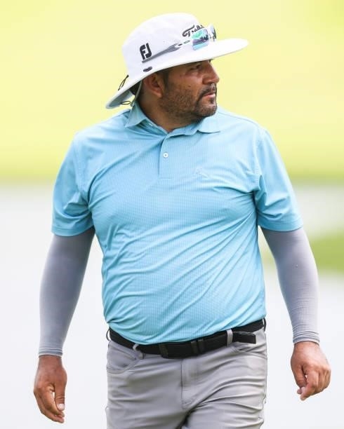 Jose de jesus Rodriguez of Mexico looks on from the 18th green during the third round of the Price Cutter Charity Championship presented by Dr....