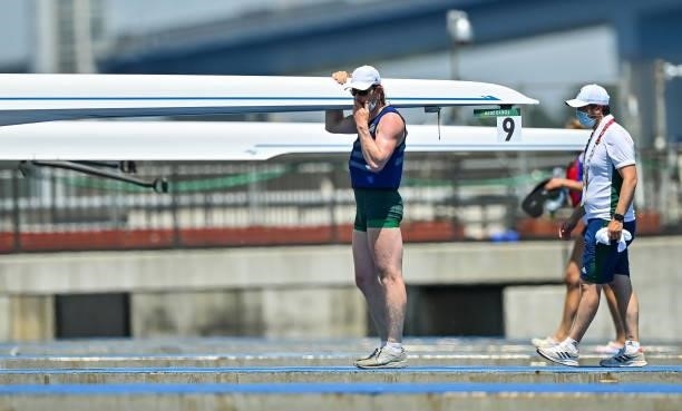 Tokyo , Japan - 25 July 2021; Ronan Byrne of Ireland after finishing in last place with team-mate Philip Doyle in the Men's Double Skulls semi-finals...