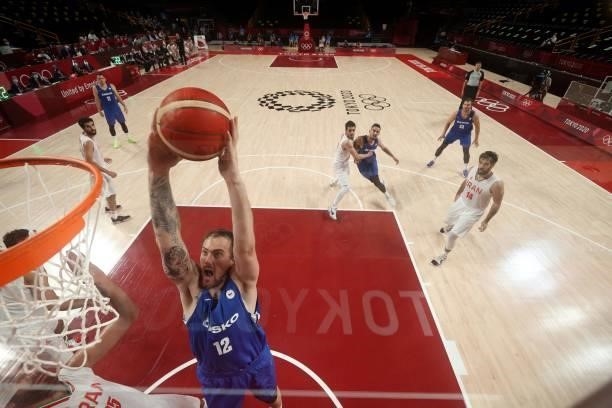 Czech Republic's Ondrej Balvin goes to the basket in the men's preliminary round group A basketball match between Iran and Czech Republic during the...