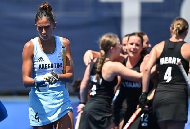 Argentina's Valentina Raposo Ruiz De Los Llanos reacts during the women's pool B match of the Tokyo 2020 Olympic Games field hockey competition...