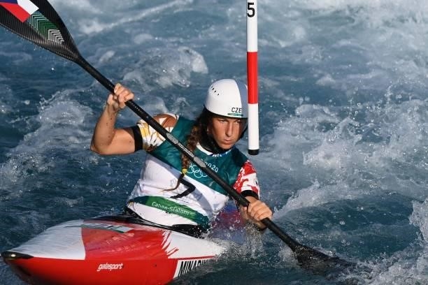 Czech Republic's Katerina Minarik Kudejova competes in the women's kayak heat run during the Tokyo 2020 Olympic Games at Kasai Canoe Slalom Centre in...