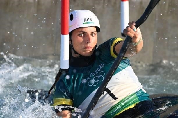 Australia's Jessica Fox competes in the women's kayak heat run during the Tokyo 2020 Olympic Games at Kasai Canoe Slalom Centre in Tokyo on July 25,...