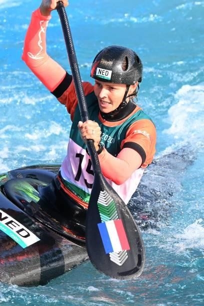 Netherlands' Martina Wegman competes in the women's kayak heat run during the Tokyo 2020 Olympic Games at Kasai Canoe Slalom Centre in Tokyo on July...