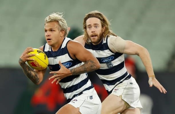 Quinton Narkle of the Cats in action during the 2021 AFL Round 19 match between the Geelong Cats and the Richmond Tigers at the Melbourne Cricket...