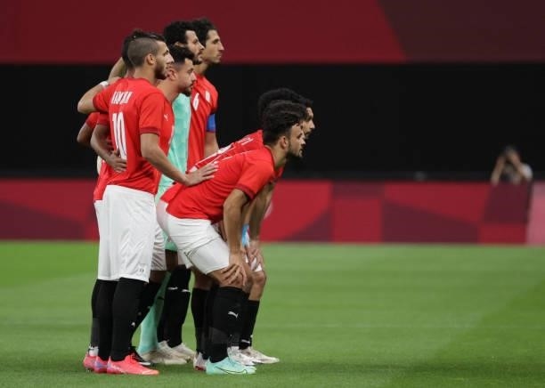 Egypt's players pose in a photo session prior to their Tokyo 2020 Olympic Games men's group C first round football match between Egypt and Argentina...