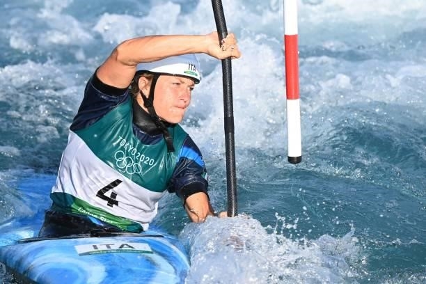 Italy's Stefanie Horn competes in the women's kayak heat run during the Tokyo 2020 Olympic Games at Kasai Canoe Slalom Centre in Tokyo on July 25,...