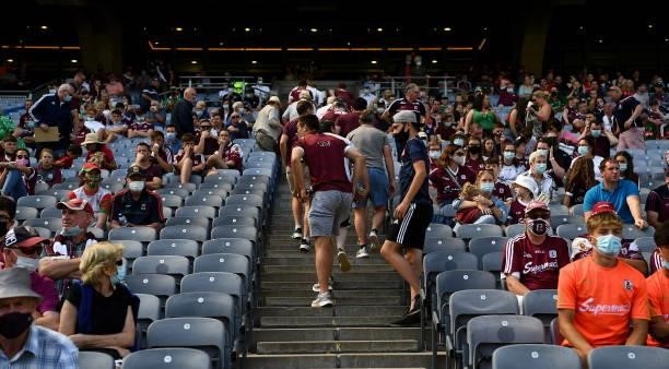 Dublin , Ireland - 25 July 2021; A few Galway supporters leave the Hogan Stand before the end of the Connacht GAA Senior Football Championship Final...