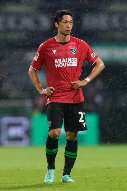 Sei Muroya of Hannover 96 looks on during the Second Bundesliga match between SV Werder Bremen and Hannover 96 at Wohninvest Weserstadion on July 24,...