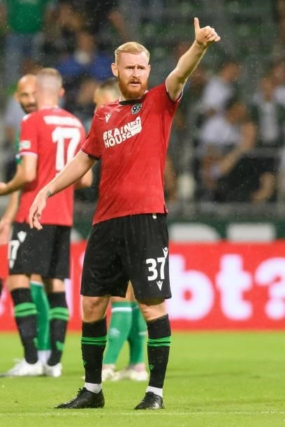 Sebastian Kerk of Hannover 96 gestures during the Second Bundesliga match between SV Werder Bremen and Hannover 96 at Wohninvest Weserstadion on July...