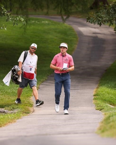 James Nicholas walks to the 16th tee during the final round of the Price Cutter Charity Championship presented by Dr. Pepper at Highland Spring...