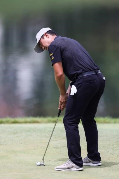 Alex Kang putts on the 8th green during the final round of the Price Cutter Charity Championship presented by Dr. Pepper at Highland Spring Country...