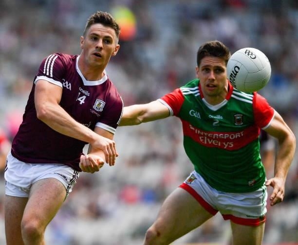 Dublin , Ireland - 25 July 2021; Shane Walsh of Galway in action against Lee Keegan of Mayo during the Connacht GAA Senior Football Championship...