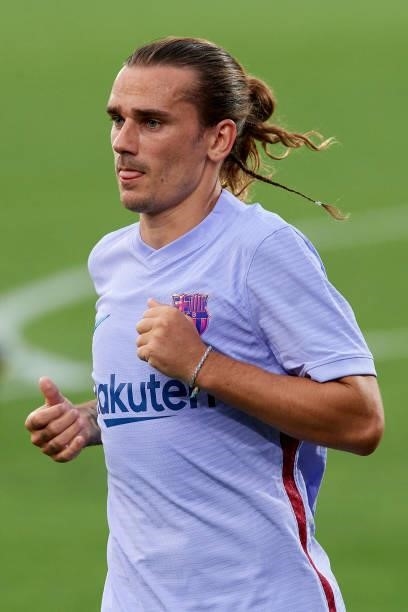 Antoine Griezmann of Barcelona during the pre-season friendly match between FC Barcelona and Girona FC at Estadi Johan Cruyff on July 24, 2021 in...