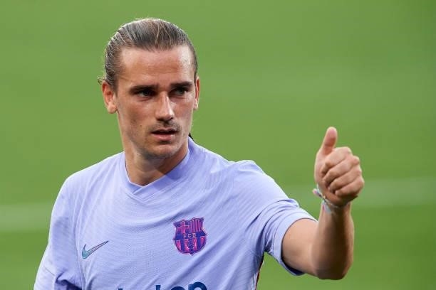 Antoine Griezmann of Barcelona during the pre-season friendly match between FC Barcelona and Girona FC at Estadi Johan Cruyff on July 24, 2021 in...