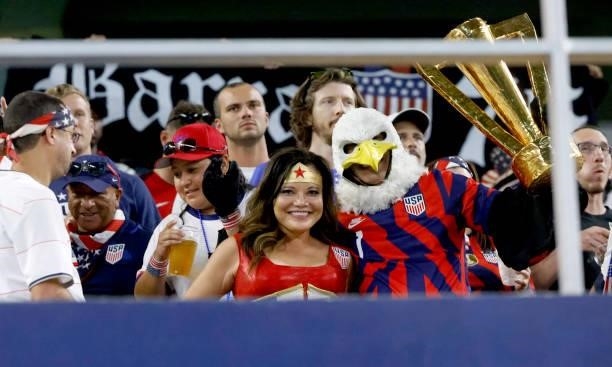 Fans of the the United States team wait for the start of the game against Jamaica before a 2021 CONCACAF Gold Cup Quarterfinals match at AT&T Stadium...