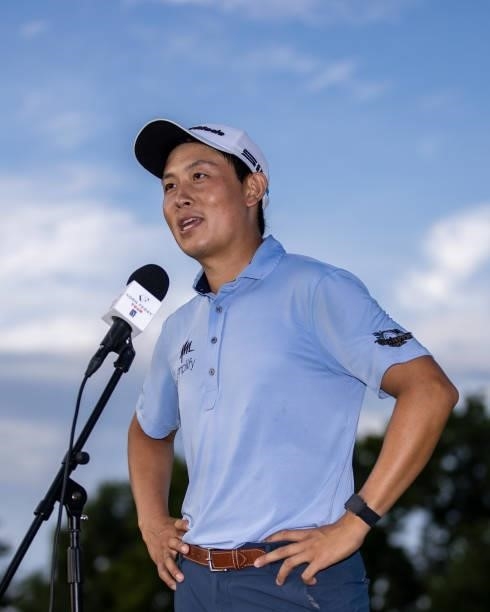 Dylan Wu speaks to the Media after winning the final round of the Price Cutter Charity Championship presented by Dr. Pepper at Highland Spring...