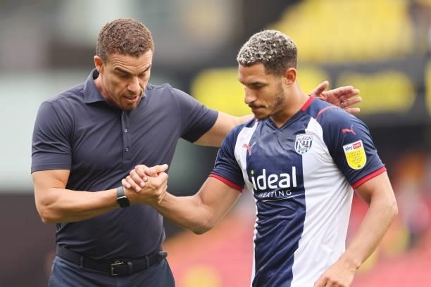Valerien Ismael the head coach / manager of West Bromwich Albion and Jake Livermore during the Pre-Season Friendly between Watford and West Bromwich...