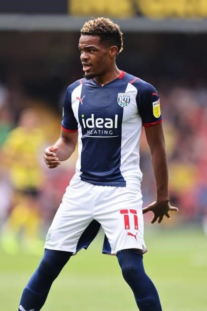 Grady Diangana of West Bromwich Albion during the Pre-Season Friendly between Watford and West Bromwich Albion at Vicarage Road on July 24, 2021 in...