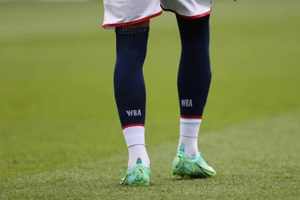 Detailed view of WBA socks during the Pre-Season Friendly between Watford and West Bromwich Albion at Vicarage Road on July 24, 2021 in Watford,...