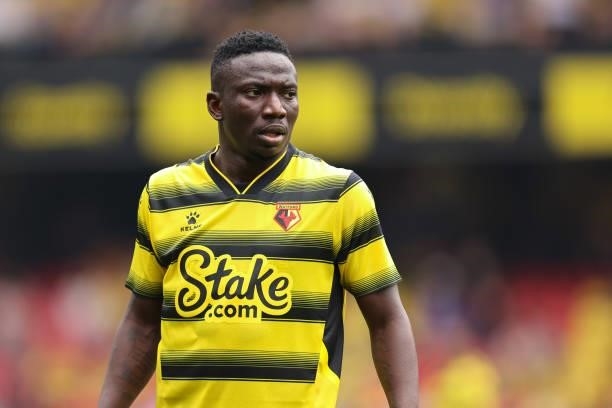 Peter Etebo of Watford during the Pre-Season Friendly between Watford and West Bromwich Albion at Vicarage Road on July 24, 2021 in Watford, England.