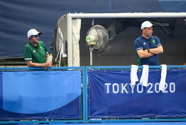 Tokyo , Japan - 26 July 2021; Ireland manager Sean Dancer, left, and assistant coach Mick McKinnon during the women's pool A group stage match...