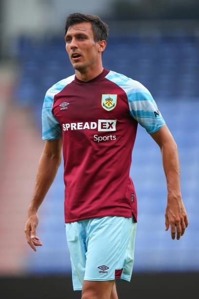 Jack Cork of Burnley during the Pre Season Friendly match between Oldham Athletic and Burnley at Boundary Park on July 24, 2021 in Oldham, England.