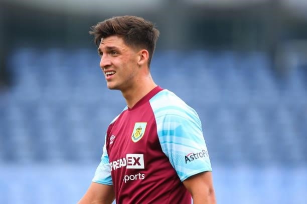 Bobby Thomas of Burnley during the Pre Season Friendly match between Oldham Athletic and Burnley at Boundary Park on July 24, 2021 in Oldham, England.