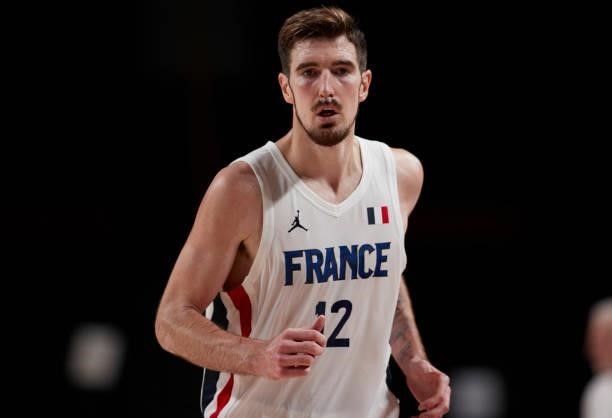 Nando De Colo of France looks on on day two in the Men's First Round Group A match between France and USA at the Tokyo 2020 Olympic Games at Saitama...
