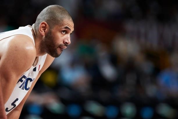 Nicolas Batum of France looks on on day two in the Men's First Round Group A match between France and USA at the Tokyo 2020 Olympic Games at Saitama...
