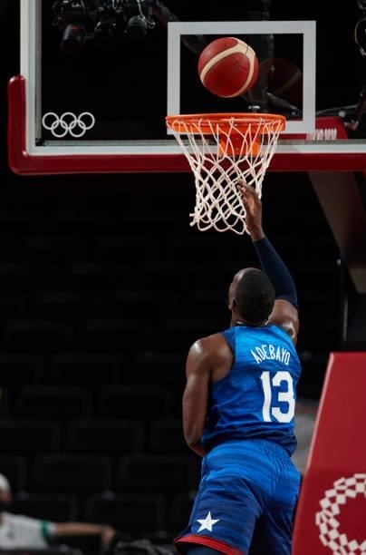 Edrice Femi Adebayo of USA controls the ball on day two in the Men's First Round Group A match between France and USA at the Tokyo 2020 Olympic Games...