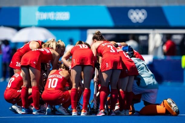 The women's team of the Great Britain national field hockey team. On day two during the women's hockey group A preliminary round match between Great...