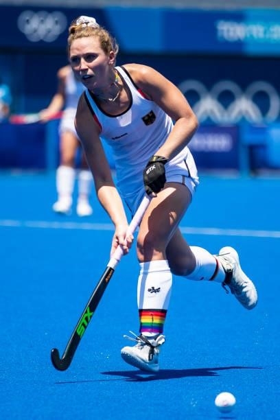 Nike Lorenz of Germany compete on day two during the women's hockey group A preliminary round match between Great Britain and Germany at the 2020...