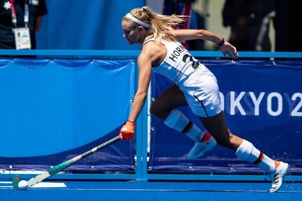 Kira Horn of Germany compete on day two during the women's hockey group A preliminary round match between Great Britain and Germany at the 2020...