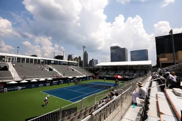 General view is seen of a match between Lloyd Harris and Jordan Thompson at the Truist Atlanta Open at Atlantic Station on July 26, 2021 in Atlanta,...