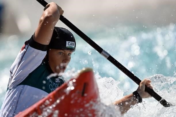 Canada's Florence Maheu competes in the women's Kayak semi-final during the Tokyo 2020 Olympic Games at Kasai Canoe Slalom Centre in Tokyo on July...
