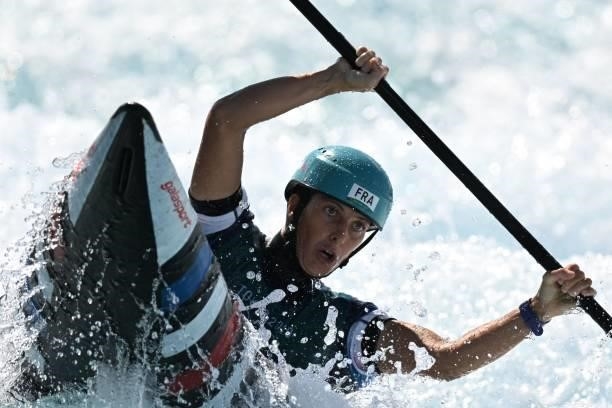France's Marie-Zelia Lafont competes in the women's Kayak semi-final during the Tokyo 2020 Olympic Games at Kasai Canoe Slalom Centre in Tokyo on...