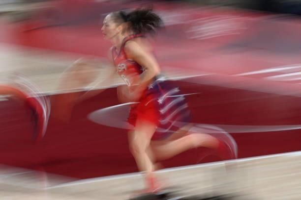 S Sue Bird runs with the ball in the women's preliminary round group B basketball match between Nigeria and USA during the Tokyo 2020 Olympic Games...