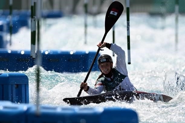 Mexico's Sofia Reinoso competes in the women's Kayak semi-final during the Tokyo 2020 Olympic Games at Kasai Canoe Slalom Centre in Tokyo on July 27,...