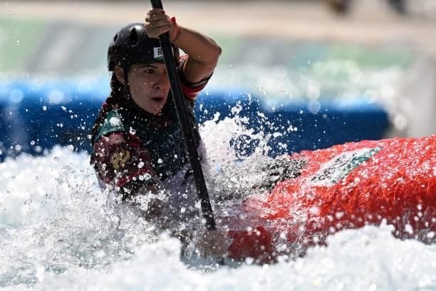 Russia's Alsu Minazova competes in the women's Kayak semi-final during the Tokyo 2020 Olympic Games at Kasai Canoe Slalom Centre in Tokyo on July 27,...