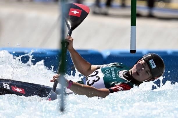 Switzerland's Naemi Braendle competes in the women's Kayak semi-final during the Tokyo 2020 Olympic Games at Kasai Canoe Slalom Centre in Tokyo on...